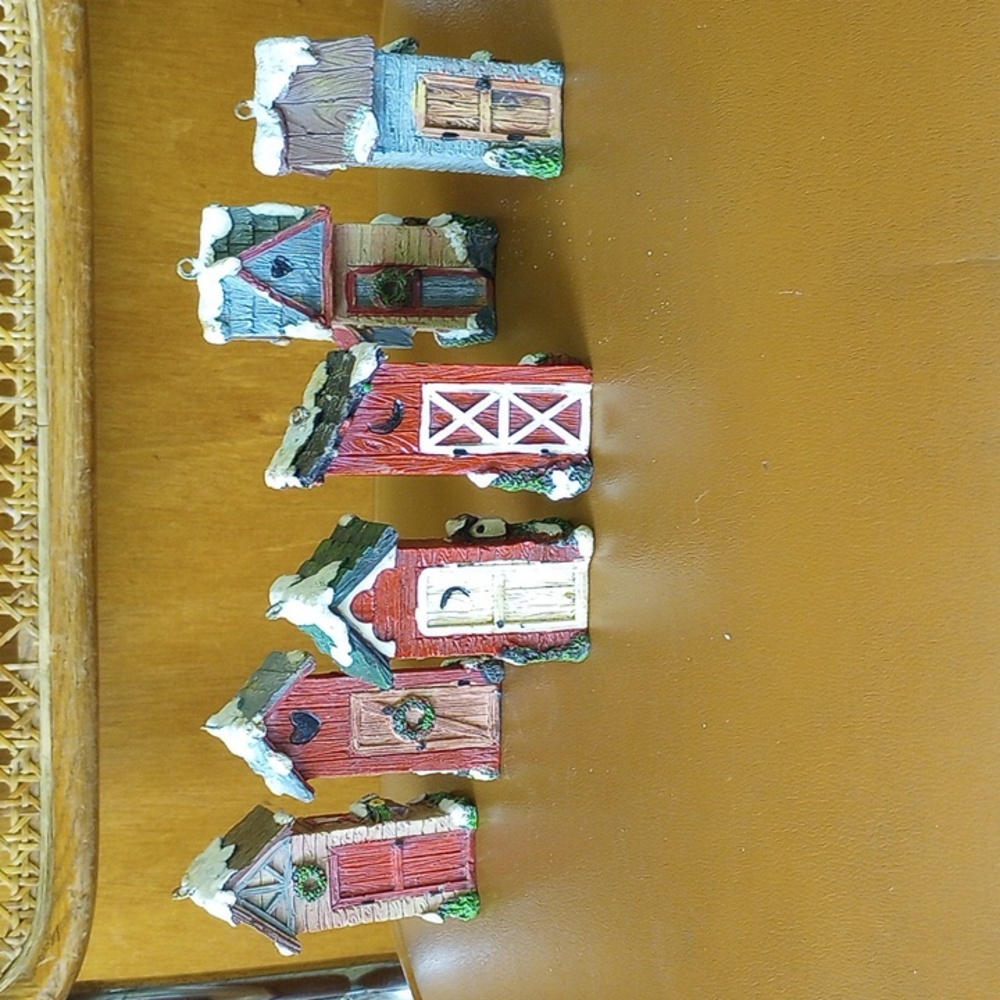 Set of 6 Vintage Colorful Outhouse Christmas Ornaments